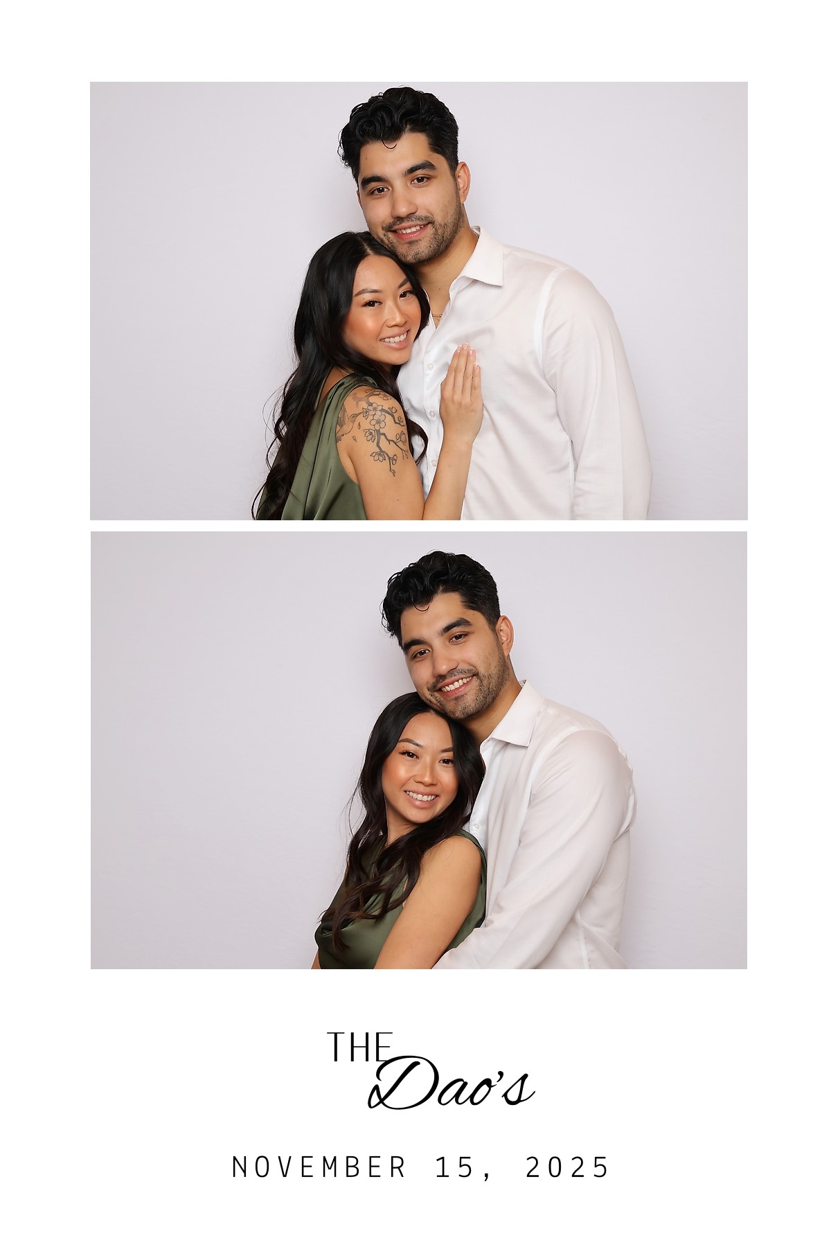 Minimal white wedding photo booth print design for The Dao's